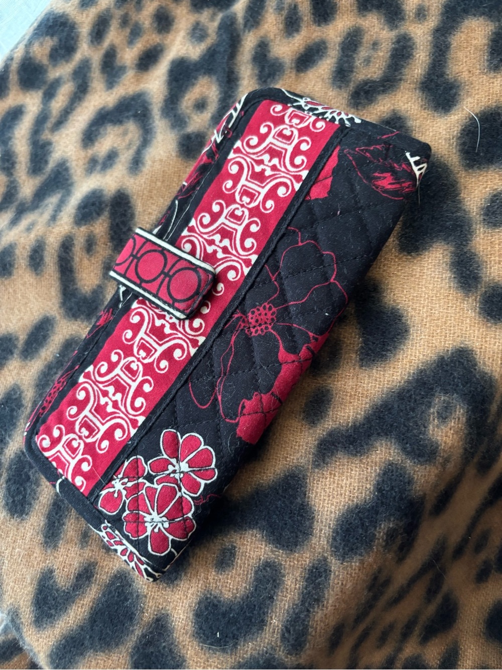 Marie Quilted Floral Wallet in Black and Red